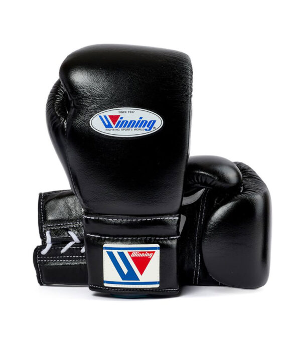 1:1 Custom Handmade Winning Lace-up Training boxing gloves - Black