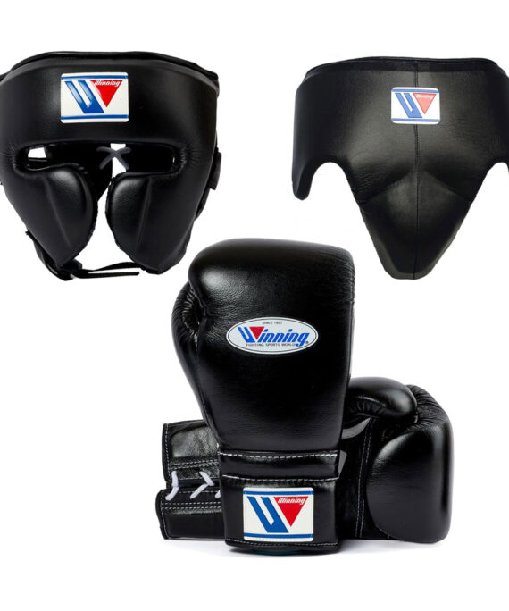 1:1 Custom Handmade Black Winning Sparring Gear Set (Gloves, Head Guard, Groin Guard)