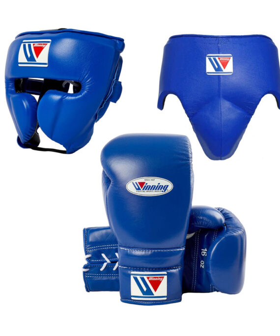 1:1 Custom Handmade Blue Winning Sparring Gear Set (Gloves, Head Guard, Groin Guard)