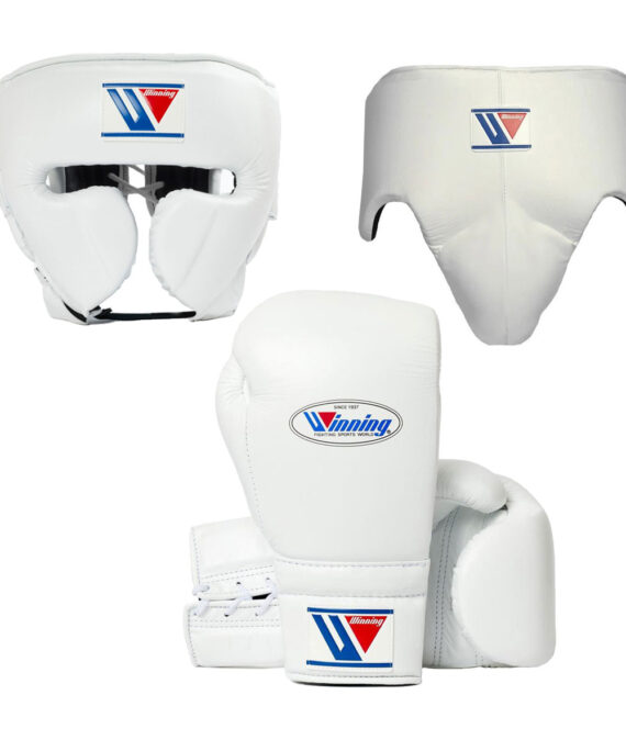 1:1 Custom Handmade White Winning Sparring Gear Set (Gloves, Head Guard, Groin Guard)